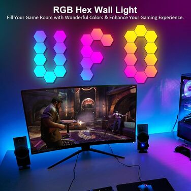 Панелей, Hexagon Gaming Decoration LED Wall Light, Music Sync, APP Control, Remote Controls, Hexagon Honeycomb Wall Lights Gaming Accessories Hexa Lamp Smart Home Decoration Wall, 20 шт., Hexagon LED