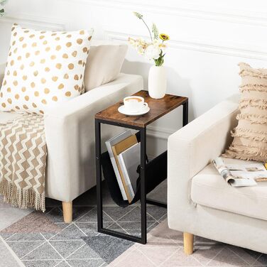 Вузький бічний столик HOOBRO, тумбочка з тканинною петлею для журналів, диван-столик, підходить для невеликих приміщень, спальні, вітальні, офісу, темно-коричневий EUBF66BZ01