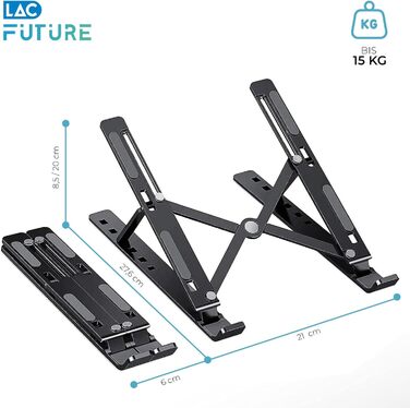 Підставка для ноутбука LAC FUTURE, 10 рівнів регулювання, вентильована з охолодженням, для MacBook Pro/Air, Dell, HP (10-15,6) - чорний пластик, 10 позицій