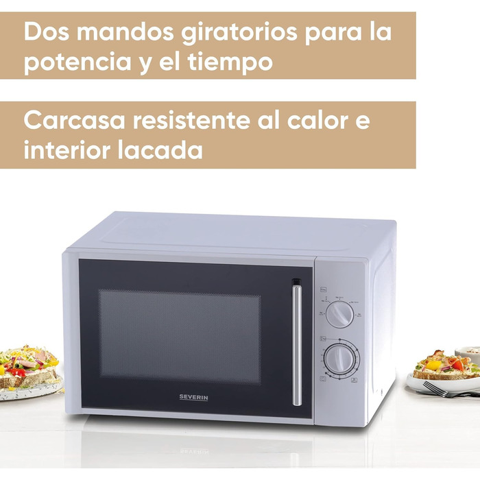 Мікрохвильова піч SEVERIN, Мікрохвильова піч для розморожування та нагрівання, Мікрохвильова піч з поворотним столом для рівномірного розподілу тепла, Білий, MW 7772 28 л, Срібло, Соло