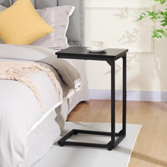 Набір з 2 приставних столиків AMHANCIBLE, журнальний столик C-подібної форми, стіл для вітальні з металевим каркасом, мобільний журнальний столик, журнальний столик-диван для кави та ноутбука, приставний столик для спальні, вітальні, чорний
