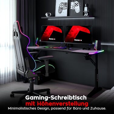 Ігровий стіл huzaro Hero 4.6 RGB - Регульована висота* - Стіл 160x60 см - Поверхня з вуглецевого волокна - Організатор кабелів - Підстаканник та тримач для навушників - ПК-стіл для офісу/домашнього офісу - Чорний RGB