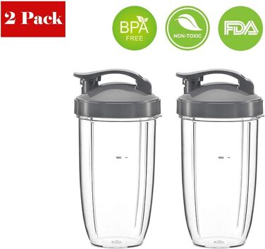 Запасні частини Poweka, сумісні з блендером Nutribullet 600 Вт/900 Вт, 2 банки по 32 унції з відкидною кришкою Сумісний з високошвидкісною соковижималкою Nutribullet