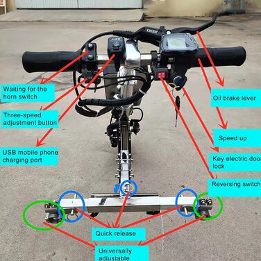 Тяговий пристрій для інвалідного візка потужністю 500 Вт (3 швидкості) - переднє світло труба, електричний комплект для перетворення інвалідного візка, 48 В - літієва батарея 15/17/20/23 Ач (діапазон 55-90 км), A-23Ah 23Ah A