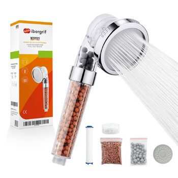 Душова лійка з фільтром Економна ручна душова лійка високого тиску з 3 режимами струменя, 3-шаровою фільтрацією від хлору, бактерій та вапняного нальоту, функцією анти-накип, хром Для жорсткої води, M22025 Срібло