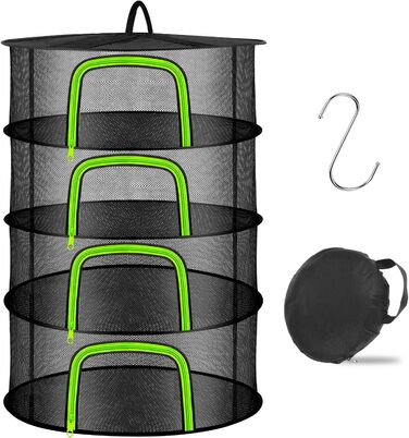 Сітка для сушіння трав Coopache чорна, 4-шарова сушарка для трав підвісна з S-подібними гачками, стійка для сушіння рослин на блис