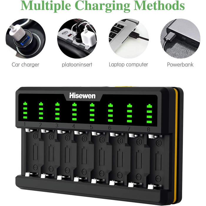 Зарядний пристрій Hisewen для літієвих батарей CR123A, 8 відсіків для зарядного пристрою CR123a, сумісний з камерами Arlo VMC3030 VMK3200 VMS3330 3430 3530 та ліхтариком (батарея не входить до комплекту)