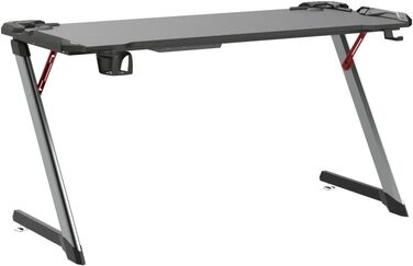 Ігровий стіл SONNI 140 см, ігровий стіл зі світлодіодним підсвічуванням, Z-подібна міцна ніжка, з підставкою для чашки та підставкою для навушників, 140x60x75 см, чорний (килимок для миші не входить до комплекту)