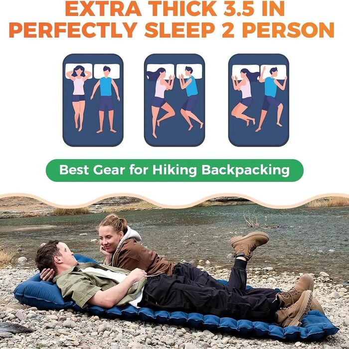 Килимок для кемпінгу, надувний матрац з подушкою, надувний килимок для сну, 180 x 120 x 5 см, ідеально підходить для піших прогулянок, подорожей на природі, кемпінгу на автомобілі, трекінгу та пригод у дикій природі, темно-синій