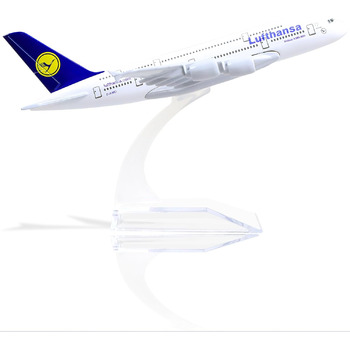 Металева модель літака Airbus A380 авіакомпанії Lufthansa в масштабі 1/400 з підставкою (15 см завдовжки), підходить для авіаційних ентузіастів як подарунок або декорація для виставки. 01.lufthansa
