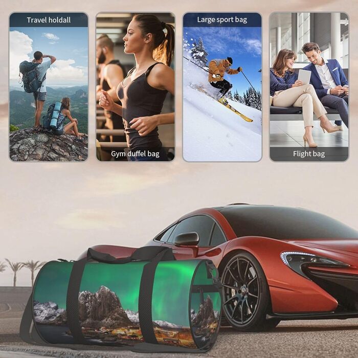 Спортивна сумка, дорожня сумка, з ефектним принтом Аврора, сумка для подорожей та на ніч, чорна, універсальний розмір