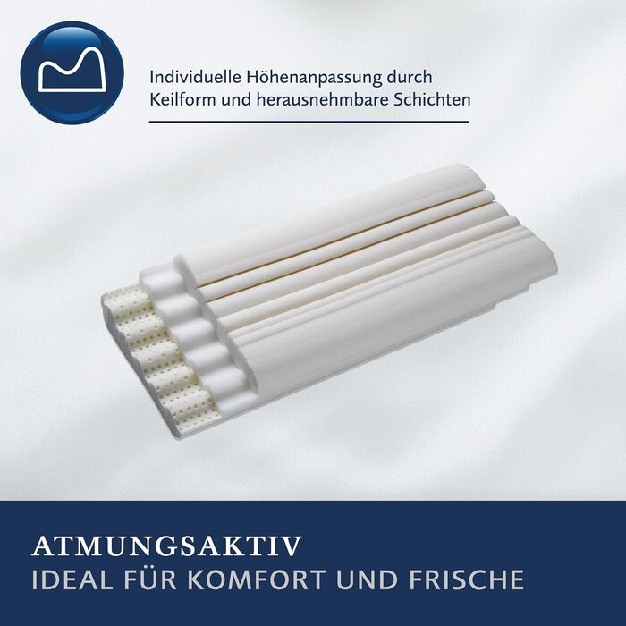 Підтримуюча подушка для шиї Billerbeck Novum - Подушка для шиї приблизно 40 x 80 см - Подушка з індивідуальним регулюванням висоти та 3-шаровою конструкцією