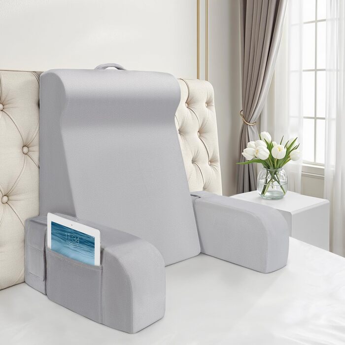 Подушка для читання Babenest зі знімними підлокітниками, зручна та легка подушка для спини ліжка та дивана, спинка сидіння з оксамитом, що миється, для читання, ігор або перегляду телевізора (модель L-діапазону)