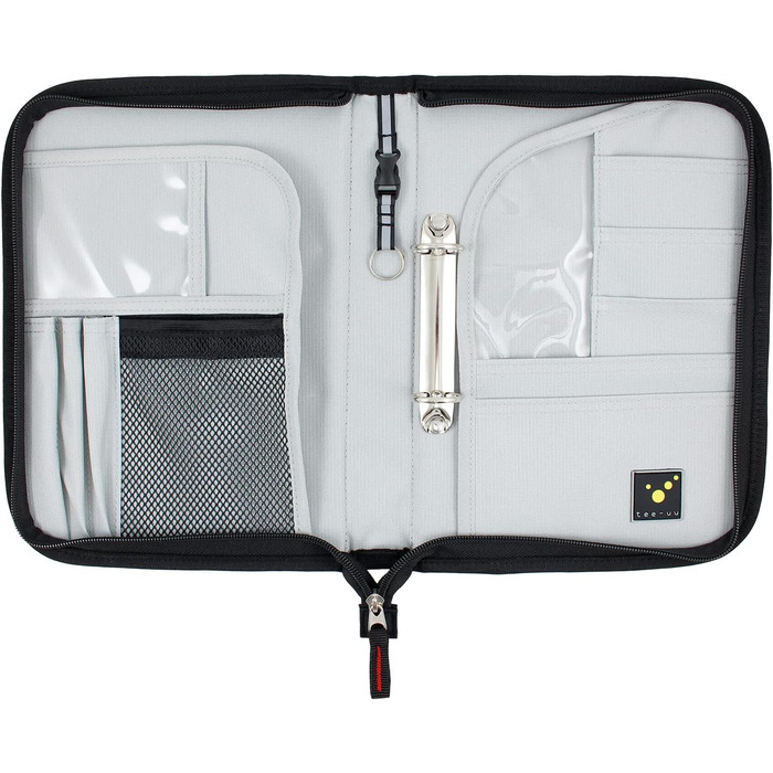 Папка-органайзер для журналів подорожей tee-uu з механізмом кільцевої папки DIN A5, портретна (червоно-чорна) (чорна)