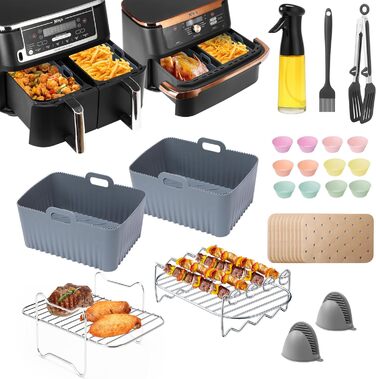 Аксесуари для фритюрниці ENSINE, аксесуари для фритюрниці для фритюрниці Ninja AF400EU, AF500EU, 9-10.4L XXL, включаючи силіконову форму, масляний спрей, решітку для гриля, силікон форми для випічки, папір для випічки тощо. НАБІР 22 шт.