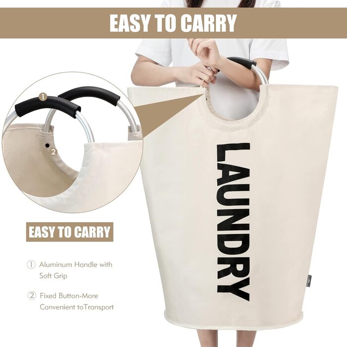 Великі складні кошики для білизни, розбірні мішки для білизни, сумка для одягу (бежевий, L) ONE-WAY Beige 90L, 90L