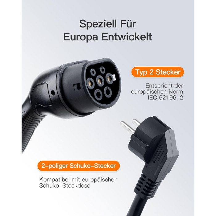 Тип 2 зарядний кабель Schuko 3,5 кВт, 16А, 6М зарядний кабель електромобіля, мобільний зарядний пристрій для електромобіля Wallbox