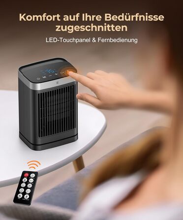 Енергозберігаючий електричний вентилятор-обігрівач з дистанційним керуванням, 2000 Вт, компактний, керамічний нагрівач PTC, тихий з 12-годинним таймером, 3 режими, захист від перегріву та перекидання, електричний обігрівач для спалень