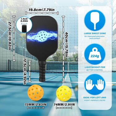Ракетки для піклболу – набір зі скловолокна та сумка, сині, для чоловіків та жінок