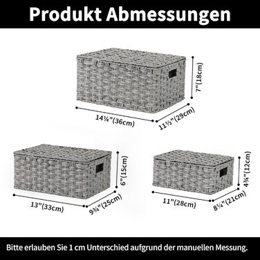 Кошик для зберігання GRANNY SAYS з кришкою, набір із 3 декоративних кошиків для зберігання, плетений кошик з ручками, великий сірий плетений кошик, міцний кошик з полицями для ванної кімнати, вітальні, кухні