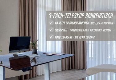 Стіл з регульованою висотою (610x1250 см) - Стіл для роботи сидячи/стоячи з портами зарядки - Каркас столу з електричним регулюванням висоти та сталевими ніжками - Стіл з регульованою висотою, білий 610-1250 мм 2 ніжки білий