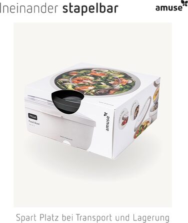 Набір з 3 мисок Amuse Tylla (200 мл, 1000 мл, 2000 мл) Герметичні контейнери для зберігання їжі з кришками для приготування їжі Контейнери для зберігання їжі без бісфенолу А для дітей та дорослих, можна мити в посудомийній машині Набір з 3 вугільних чашок