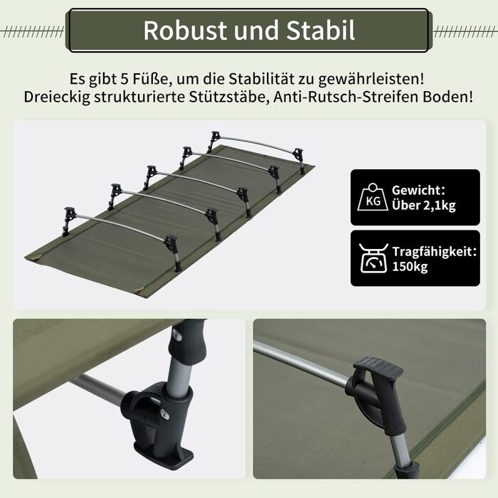 Розкладне ліжечко TOMOUNT, надлегке алюмінієве розкладне ліжко, компактне портативне кемпінгове ліжко, легке в установці, міцне кемпінгове ліжко для наметів, для походів на свіжому повітрі, подорожей, пляжу - зелене