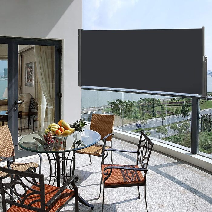 Розсувна бічна маркіза, екран для забезпечення конфіденційності, сонцезахисний козирок, вітрозахисна, водостійка поліестерова бічна рулонна штора з алюмінієвого настінного кронштейна для патіо, балкона, забезпечення конфіденційності (100x300 см, антрацит)