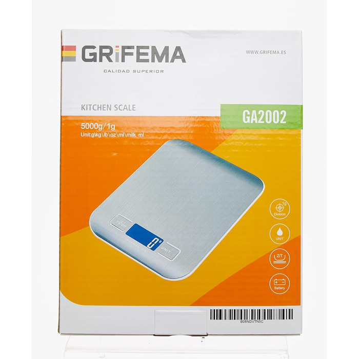 Кухонні ваги GRIFEMA з нержавіючої сталі, високоточні цифрові ваги 1г-5000г з РК-дисплеєм, функція тари, 6 одиниць вимірювання, ба