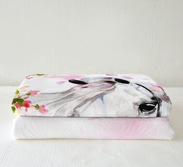 Флісова ковдра Tbrand White Horse з рожевими квітами, акварельний дизайн дикої природи, 130x150 см, для ліжка, дивана, кушетки, декору спальні, фланелева флісова ковдра з зображенням дикої природи