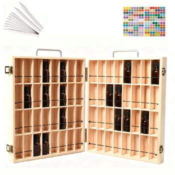 Рівневий органайзер для ефірних олій з масиву дерева з 72 відділеннями та ремінцем - коробка для зберігання з шухлядою, підставка для флаконів об&39ємом 5-15 мл, ароматичних олій, лаку для нігтів, косметики, губної помади, дерев&39яний, 72 відділення, 2-