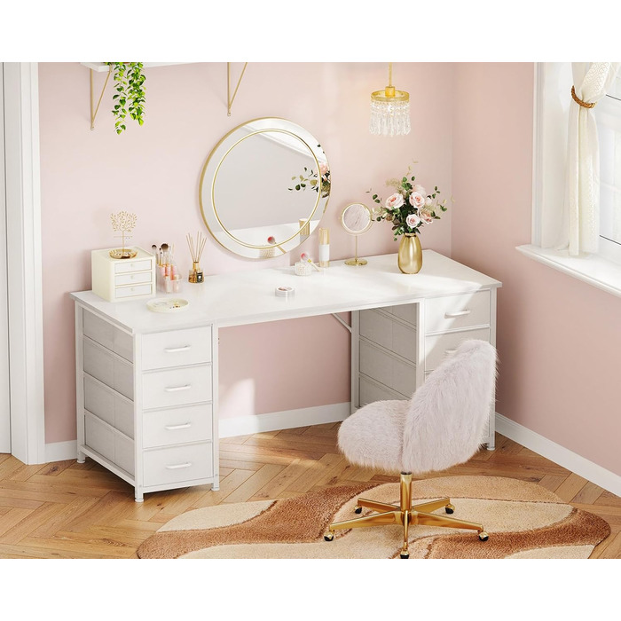 Письмовий стіл Coleshome з 8 шухлядами з тканини, 140x48 см, білий, з місцем для зберігання, універсальний комп&39ютерний стіл, офісний стіл, ПК-стіл, офісний стіл для офісу, вітальні, домашнього офісу, 140x48 см, білий