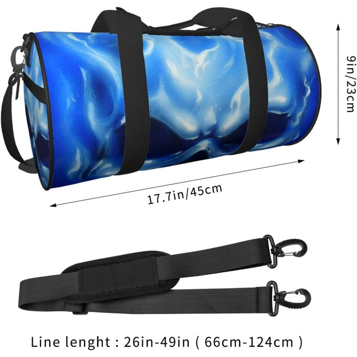 Синя смугаста сумка-дорожня сумка з черепом, кругла, великої місткості, легка та міцна, подарунок для походів, відпустки, ділових поїздок та іншого, синій полумяний череп, універсальний розмір