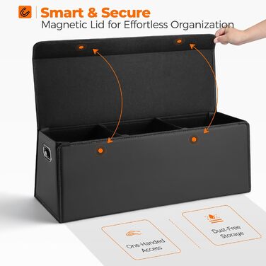 Органайзер для багажника Fyzeoty просторий органайзер для позашляховика, шкіряна коробка для зберігання речей, з магнітною кришкою, складаний та регульований, трапецієподібної форми, чорний