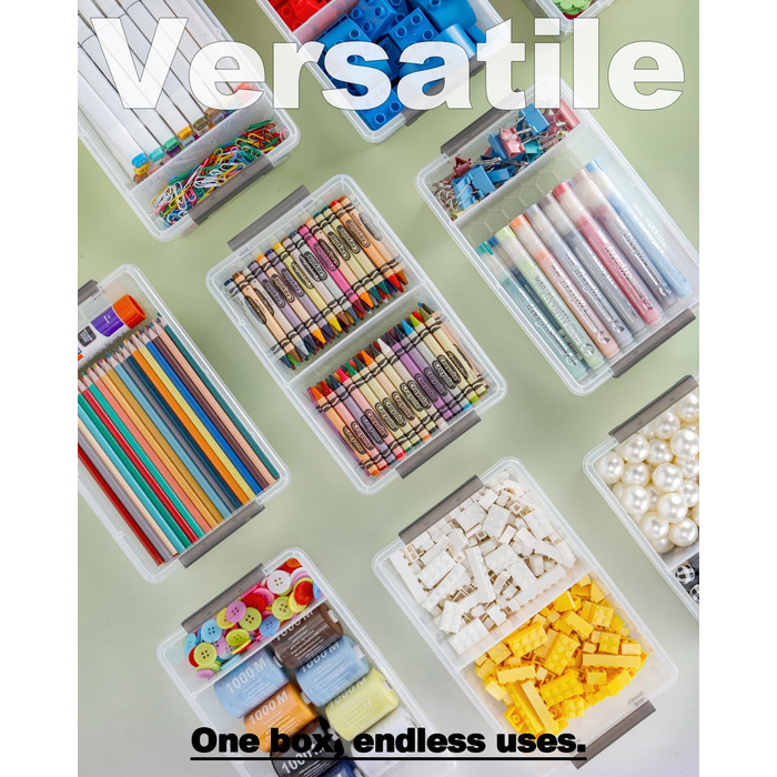 Набір із 6 коробок для зберігання об&39ємом 2,1 л з кришками, маленьких (23,6x15x7 см), потовщених коробок для зберігання з відділеннями, прозорої пластикової коробки з кришкою, штабелюваних коробок для зберігання ручок, будівельних блоків, приладдя для р