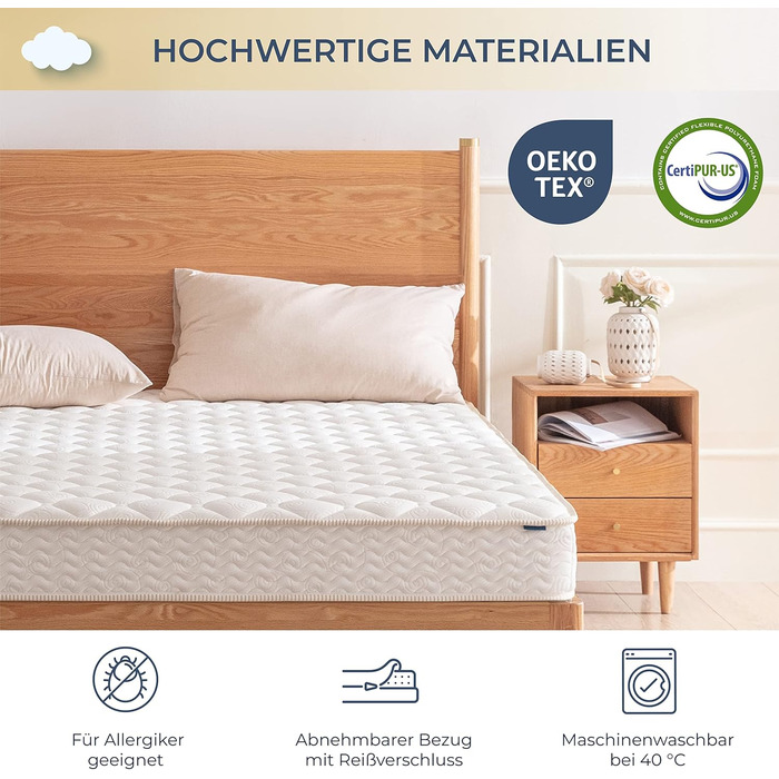 Двосторонній матрац 160x200 см, висота 18 см Гнучка жорсткість (H3 та H2), піна Сертифікований Oeko-Tex рулонний матрац, дихаючий 160x200x18 см