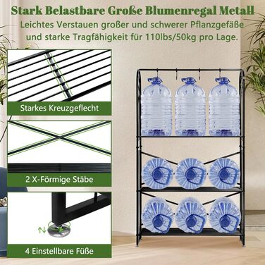 Рівнева підставка для квітів з регульованою висотою, металева підставка для квітів 130,5 см, чорного кольору для кількох рослин, підставка для квітів зі сходами, підставка для рослин, садова полиця для використання в приміщенні та на вулиці, вітальня, 3-