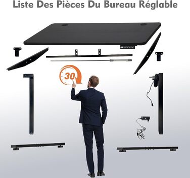 Електрично регульований по висоті стіл для роботи стоячи, 120 x 60 см, стіл для роботи сидячи/стоячи з пам&39яттю налаштувань та світлодіодним дисплеєм, стіл для роботи стоячи з гачками та підключенням для кабелів, робочий стіл для домашнього офісу, чорни