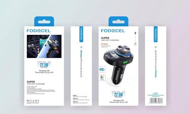 Передавач Fodacel Bluetooth 5.0 для автомобіля, 22,5 Вт PD&QC3.1-4.5A Швидкий автомобільний зарядний пристрій PD Cahrging Бездротовий FM-радіоадаптер Басовий звук Музичний плеєр Автомобільний комплект із USB-накопичувачем гучного зв'язку