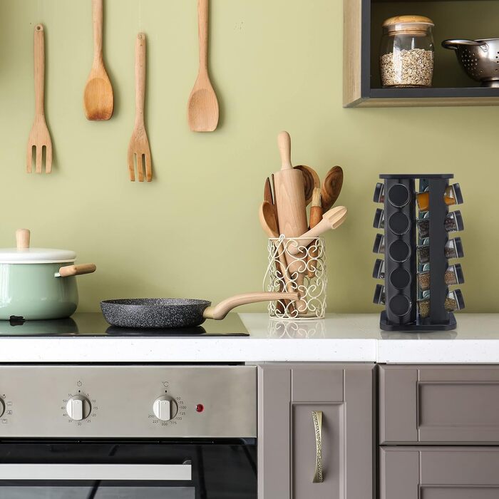 Карусель для спецій Relaxdays з 20 баночками для спецій, включаючи вставку-шейкер, обертова, багаторазова підставка для спецій для кухні, чорна