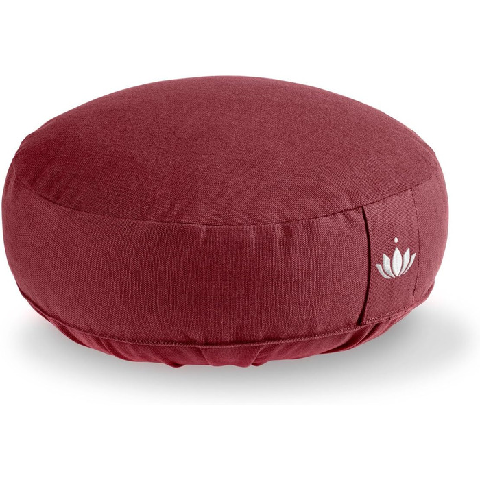 Подушка для медитації Lotuscrafts з висотою сидіння 10 см, надзвичайно низька, подушка для йоги з наповнювачем з полби, кругла подушка для йоги, кругла подушка для підлоги, подушка для медитації для йоги, чохол, який можна прати, сертифікована GOTS, бордо