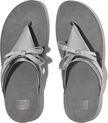 Жіночі шкіряні сандалі Fitflop Lulu Glitz-Bow з блискітками та бантом, розмір 42 EU, сріблясті