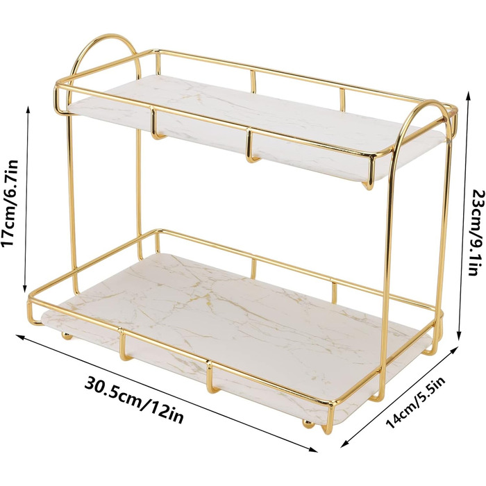 Полиця для зберігання ванної кімнати Kelepu, золотий колір, білий, двошаровий, косметична підлогова полиця, парфумерна косметична полиця для домашнього використання, L(S)