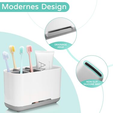Тримач для зубних щіток, електричний органайзер для зубних щіток, регульована пластикова підставка для зубних щіток із неслизькою основою, 4 відділення для зубних щіток 2 слоти для зберігання