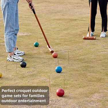 Набір для крокету Pointyard для 6 гравців, набір для крокету класу &quotлюкс&quot з дерев&39яними молотками, кольоровими м&39ячами, хвіртками та кілочками для дорослих/молоді/сім&39ї, ідеально підходить для газону/заднього двору/парку (включає сумку для п