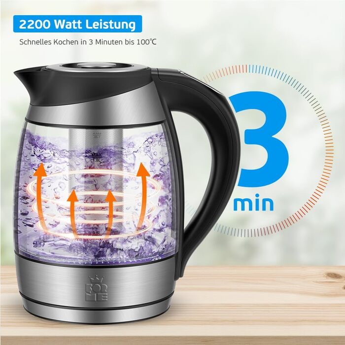 Скляний чайник 1.8 Налаштування температури Вибір температури 40C-100C Зміна кольору LED I BPA FREE I Регулювання температури Чайн