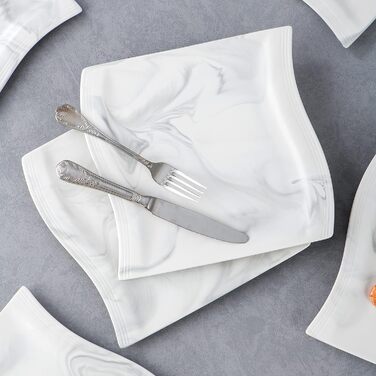 Серія Флора, 6 предметів Набір мармурових порцелянових плоских тарілок Обідня тарілка Обідня тарілка 10,25 дюйма / 26x27x2,5 см дл