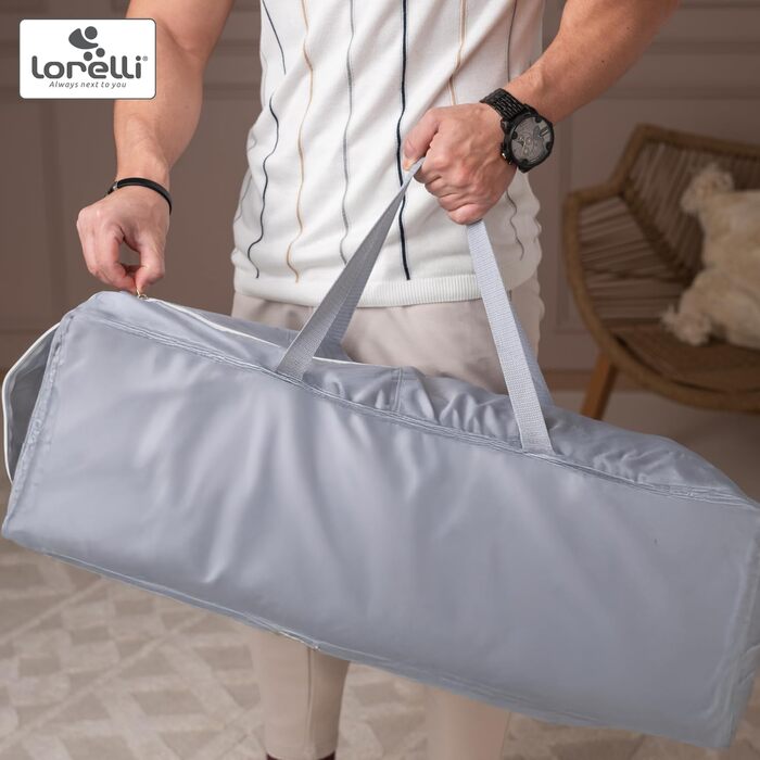 Дитяче ліжечко Lorelli з балдахіном та колесами, 2 в 1 дитяче ліжечко та манеж Sweet Home, ліжечко від народження до 15 кг, бічний вхід, складне, включаючи сумку для перенесення, бежевий