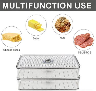 Двошарова коробка для сиру з кришкою контейнер для зберігання сиру, що штабелюється, прозора коробка для зберігання сиру, ковбас, ковбас та інших продуктів у холодильнику, двошаровий контейнер для зберігання сиру на кухні