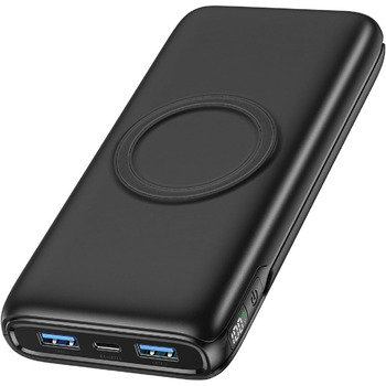 Бездротовий Powerbank 27000mAh 22.5W Швидка зарядка PD QC 3.0 Зовнішня батарея зі світлодіодним дисплеєм та 4 виходами Бездротовий портативний зарядний пристрій для смартфонів, планшетів більше (чорний)